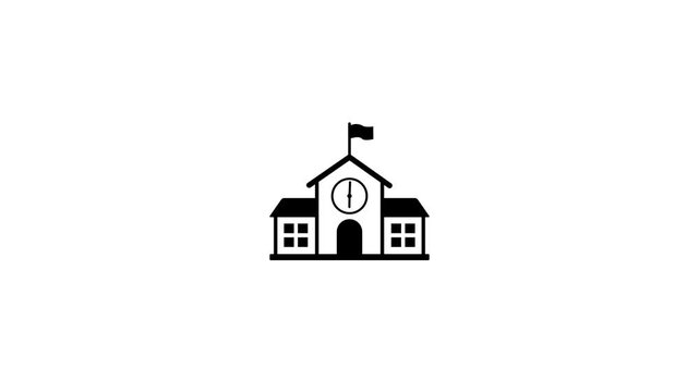 Minimalist school building animation with rotating clock hands for education and learning concepts