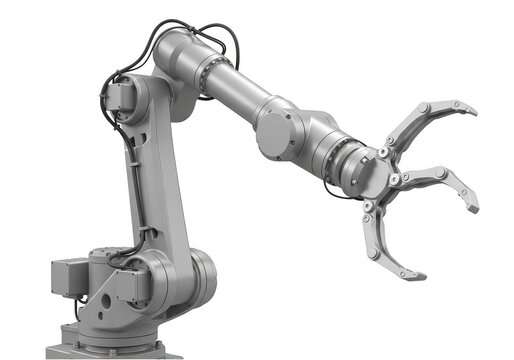 Industrial robotic arm isolated on transparent background