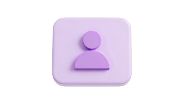 3D pastel purple user profile account icon on rounded square button with interface customer identity application isolated