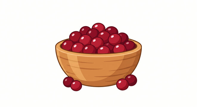 Bowl of Fresh Red Cranberries Vector Illustration for Thanksgiving Sauce and Beverage Packaging