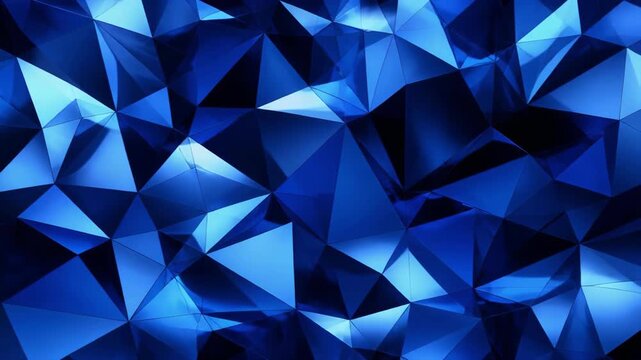 Abstract blue geometric pattern with sharp triangular facets and reflections