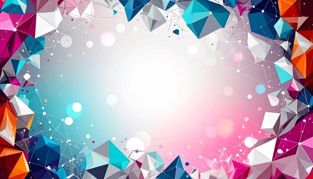 幾何学 ポリゴン 抽象的 テクノロジー 未来 ネットワーク データ 接続 鮮やか カラフル グラデーション 三角形 フレーム 背景素材 プレースホルダー コントラスト デジタル 多角形 デザイン アート