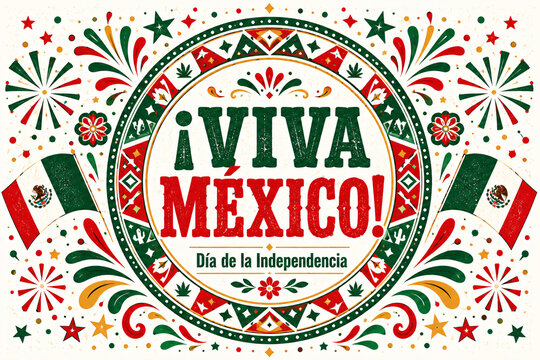 Viva Mexico Independence Day Typography with Decorative Circular Frame for Greeting Banner Design