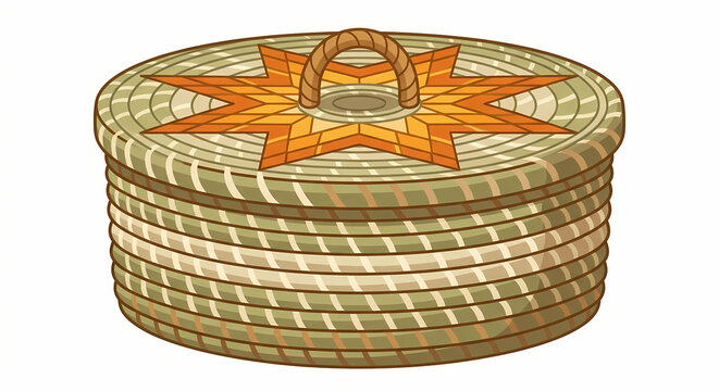Traditional Woven Sweetgrass Basket Vector Illustration for Artisan Crafts and Rustic Home Decor