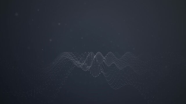 Glowing white particles form a wireframe wave in a seamless loop