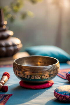 Sound healing acoustic bowl wellness uses sound heal and relax mental health therapy AI Generative