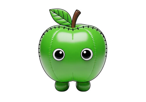 Cute cartoon apple character with eyes isolated on transparent background