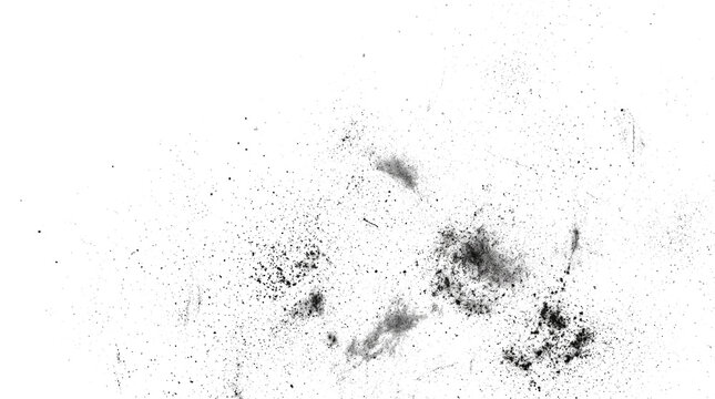 Grunge texture overlay, distressed black and transparent background, abstract grainy dust and scratches effect, isolated on transparent background