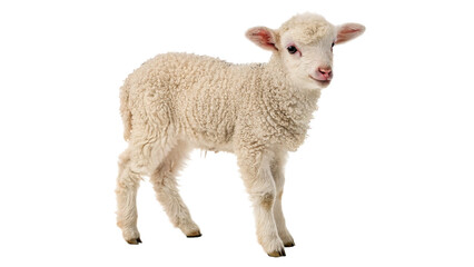 Small cute fluffy domestic baby lamb sheep standing alone isolated on transparent background © Dmitry