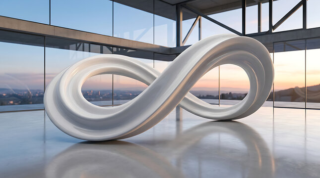 Modern infinity sculpture in glass architecture interior with infinity sculpture abstract