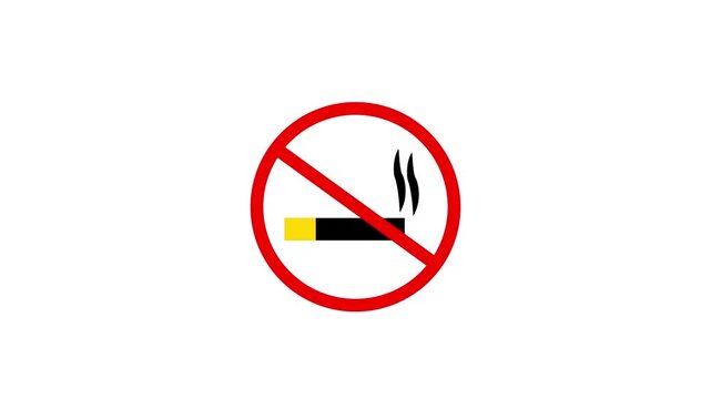 No smoking icon animation. No smoke allowed. Banned icon, forbidden, prohibited 4k video animation.