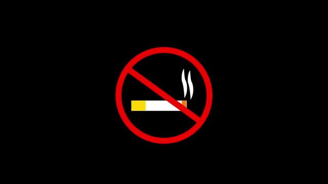 No smoking icon animation. No smoke allowed. Banned icon, forbidden, prohibited 4k video animation.