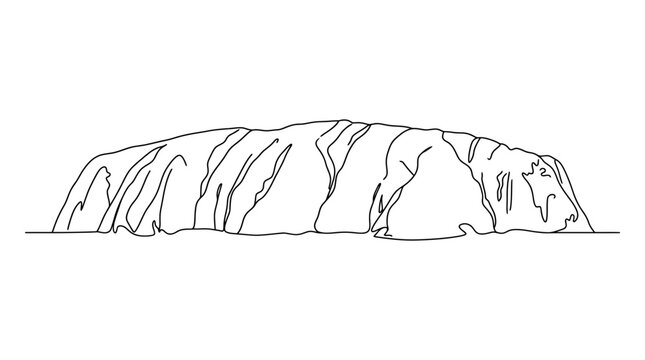 Minimalist line art illustration of Uluru, Australia's iconic monolith, isolated on white background.
