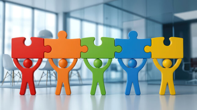 Colorful Figure Holding Puzzle Pieces Representing Creativity, Unity and Problem Solving Concept