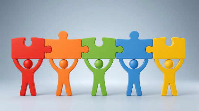 Colorful Figure Holding Puzzle Pieces Representing Creativity, Unity and Problem Solving Concept