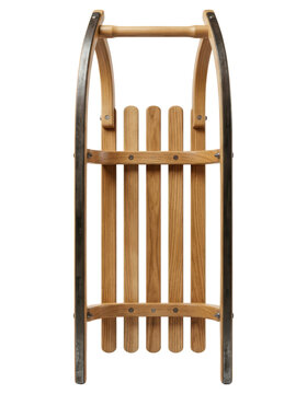 Traditional wooden winter sled with metal runners for snow on a transparent backdrop