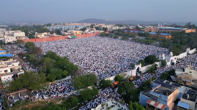 Aerial View of Eid Prayers at Taj-ul-Masajid, One of India's Largest Mosques, Bhopal