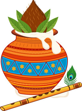 Dahi handi for festival of shree krishna janmashtami makhan matki vector illustration