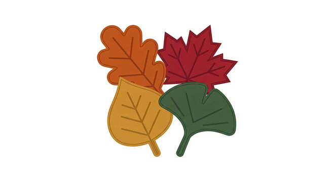 Colorful Autumn Leaves Group Vector Illustration Isolated on White