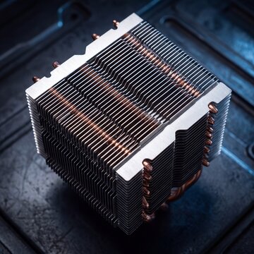 Close-Up of CPU Heatsink Fin Stack with Copper Heat Pipes