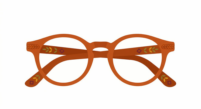 Vintage round eyeglasses with autumn pattern frames vector illustration for optical fashion and eyewear branding