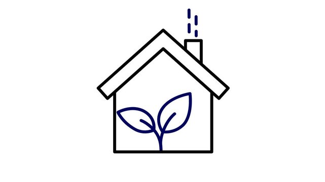 Sustainability animated. Green home. House with indoor plants. suitable for Renewable, resource, management. outline design style.
