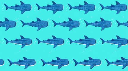 Whale Shark Pattern Seamless Blue Ocean Background