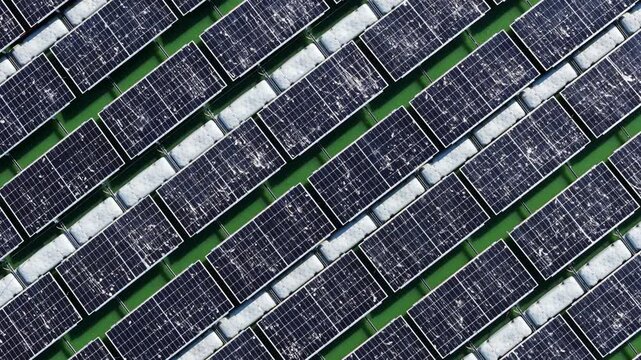 Rotating Drone View Above Floating Solar Power Plant in Jurmala Latvia Reservoir