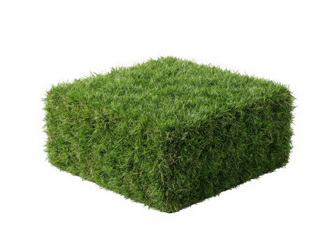 Artificial green grass turf square block isolated as PNG