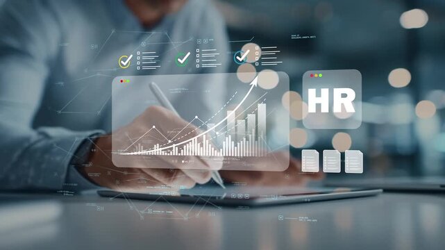 Business professional in modern office supporting workforce planning initiatives through growth analytics chart reporting and organizational development insights