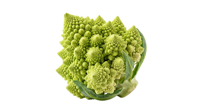 Romanesco broccoli head with fractal patterns, fresh green romanesco cauliflower, organic raw vegetable for healthy cooking and culinary design isolated PNG with Transparent Background