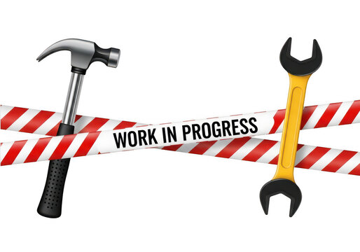 Work in progress sign with tools isolated on transparent background
