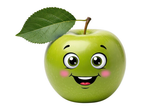 Happy green apple character isolated on transparent background