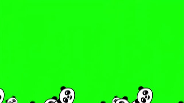 Cute panda face icons falling and filling the screen animation on green screen key background overlay clip