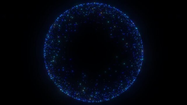 4K Abstract Background Particles Blue Energy Sphere Overlay Horizontal 3D Animation