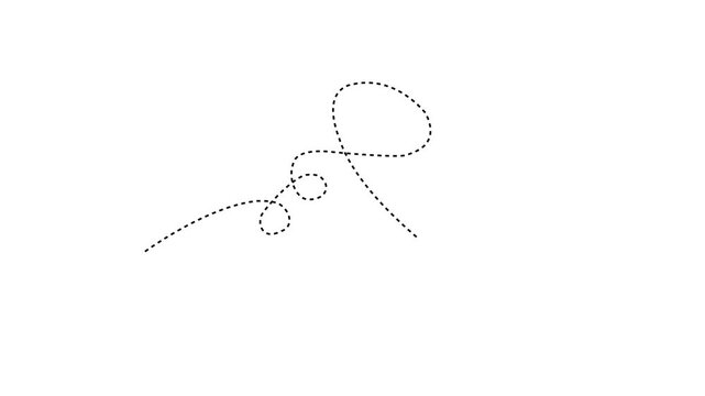 Black dashed arrow curving in a spiral on a white background line curve.  4k video motion animation...