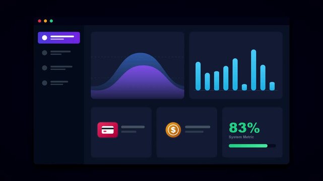 Animated area chart and financial data dashboard in dark mode