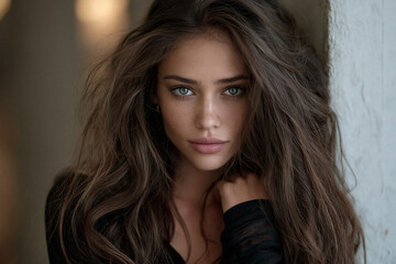 Naklejka premium beautiful portrait of a gorgeous young woman, elegant beauty portrait of a young woman, gorgeous young woman with natural beauty