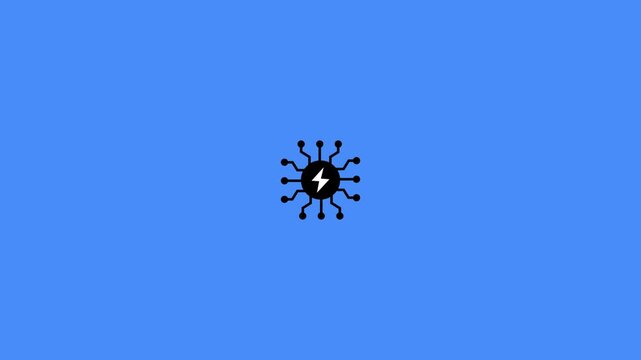 Digital circuit node animation with lightning bolt symbol