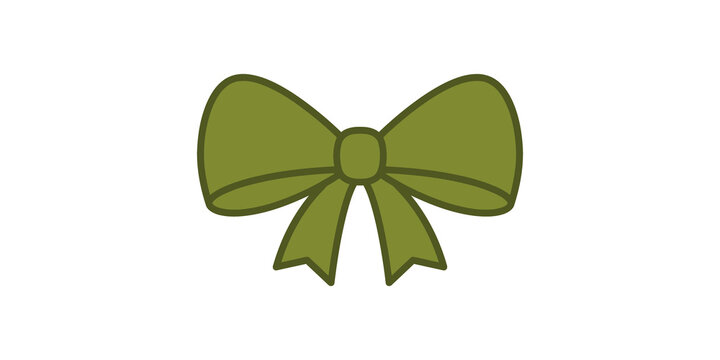 A simple flat olive green ribbon bow illustration isolated on a clean white background for design projects