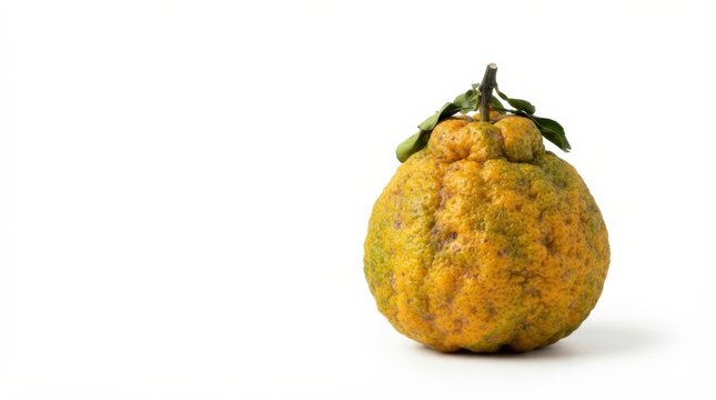 Single ugli fruit isolated on white background. Exotic Jamaican tangelo citrus hybrid with textured peel and vibrant color.
