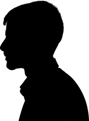 Black silhouette profile portrait of young man isolated on white background with silhouette portrait isolated background creative minimalist expression character illustration identity © Jahid
