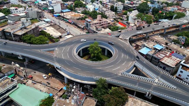 Aerial View of Modern Circular Flyover in Jabalpur, India