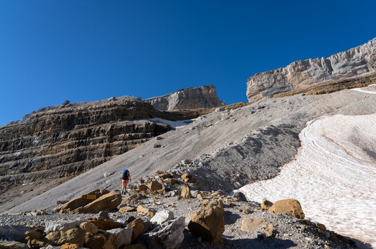 Female hiker on her way toward th famous Br&egrave;che de Roland, on the France-Spain border.