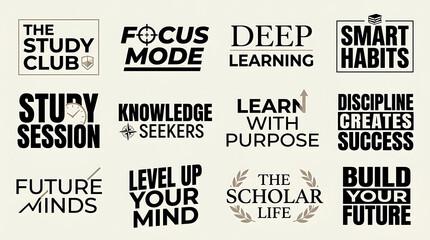 Fototapeta premium Study club typography set. Educational quotes and academic motivation badges for students.