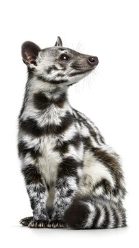 Malabar civet sits calmly against a pure white background while looking toward the upper right side.