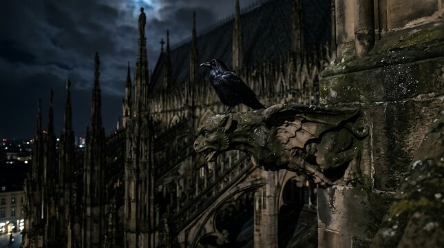 Bird perched on branches against dark night sky