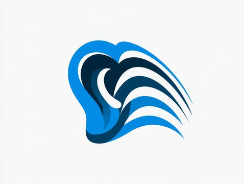 Modern hearing logo vector icon featuring abstract ear shape combined with flowing sound waves, clean minimal corporate identity design, flat style, isolated background. 