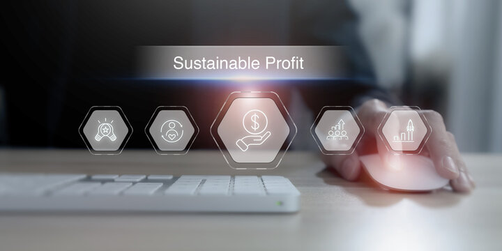 Sustainable Profit Business Strategy. Managing sustainable profit through innovation, customer loyalty, operational excellence, team growth and long-term business performance.