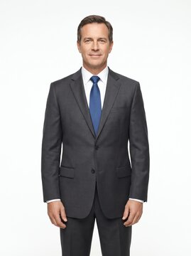 Professional Mature Businessman in Formal Suit Standing Against White Background